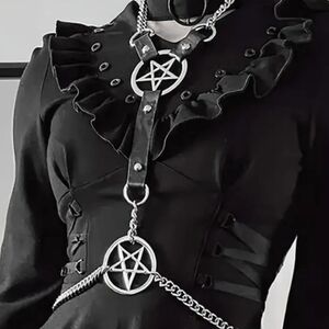 Dolls Kill Black Harness with Silver Pentagram
